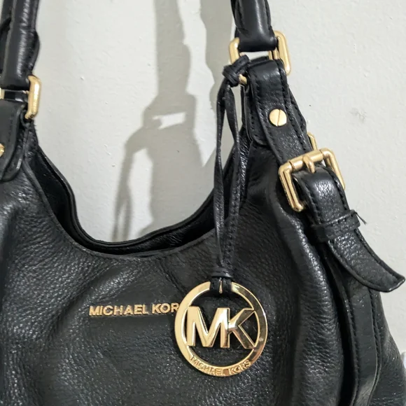 Michael Kors Black Leather Shoulder Bag with Gold Accents - Picture 7 of 14